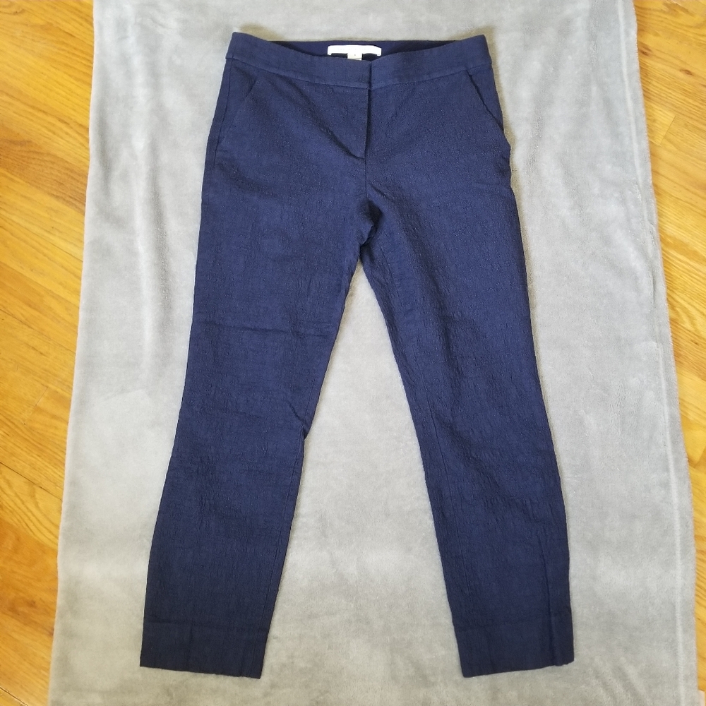 Diane Von Furstenberg Gennifer Crop Ankle Pants Sz 6 Textured Navy w/Pockets